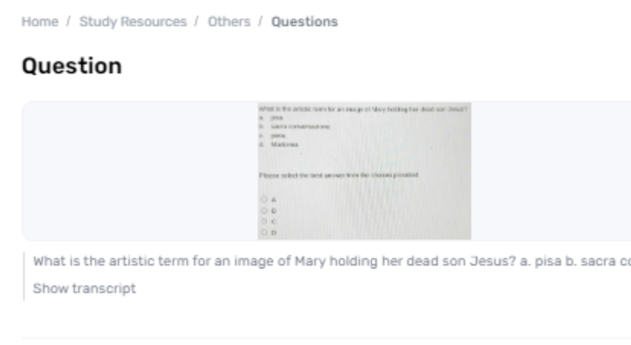 What Is The Creative Term For An Picture Of Mary Holding Her Dead Child, Jesus?